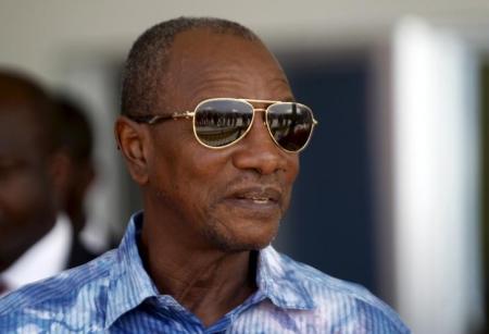 Guinea's  president and presidential candidate Alpha Conde, leader of Rassemblement du Peuple de Guinea (RPG), attends the inauguration ceremony of the passenger harbor of Sandervalia in Conakry October 8, 2015.   REUTERS/Luc Gnago