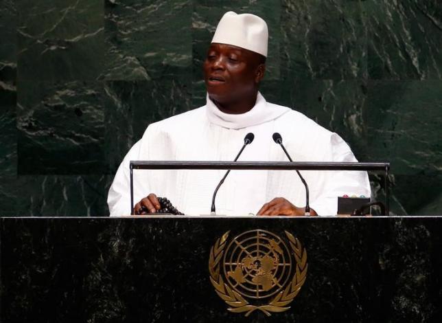 Al Hadji Yahya Jammeh, President of the Republic of the Gambia, addresses the 69th United Nations General Assembly at the U.N. headquarters in New York September 25, 2014.   REUTERS/Lucas Jackson