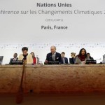 French Foreign Minister Laurent Fabius (C), President-designate of COP21, and Secretary of the U.N. Framework Convention on Climate Change, Christiana Figueres (L), attend the World Climate Change Conference 2015 (COP21) at Le Bourget, near Paris, France, December 9, 2015.  REUTERS/Stephane Mahe