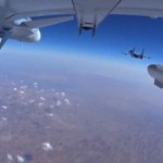 A frame grab taken from footage from a camera under a plane, released by Russia's Defence Ministry October 22, 2015, shows military jets of the Russian air force during a sortie at an unknown location in Syria. REUTERS/Ministry of Defence of the Russian Federation/Handout via Reuters