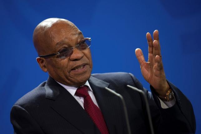 South African President Jacob Zuma speaks to media upon a meeting with German Chancellor Angela Merkel at the Chancellery in Berlin, Germany November 10, 2015. REUTERS/Stefanie Loos
