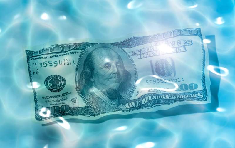 An image of 100 Dollar in the water