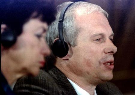 Janusz Walus (R) testifies at the Truth and Reconciliation Commission hearing at Pretoria City Hall August 21.