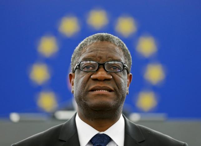 Congolese gynaecologist Denis Mukwege delivers a speech during an award ceremony to receive his 2014 Sakharov Prize at the European Parliament in Strasbourg November 26, 2014. REUTERS/Vincent Kessler