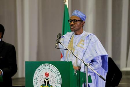 Nigeria's President Muhammadu Buhari speaks during a joint news conference with Cameroon's President Paul Biya in Abuja, Nigeria, May 4, 2016. REUTERS/Afolabi Sotunde