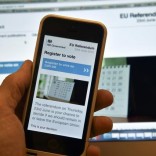 A web page on a voting registration site for the forthcoming British EU referendum is seen on a laptop computer and a smart phone in London, Britain, June 8, 2016. REUTERS/Toby Melville
