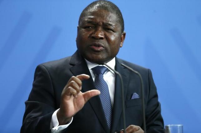 Mozambique President Filipe Nyusi speaks to media during a news conference with German Chancellor Angela Merkel (unseen) after their meeting at the Chancellery in Berlin, Germany, April 19, 2016.  REUTERS/Hannibal Hanschke