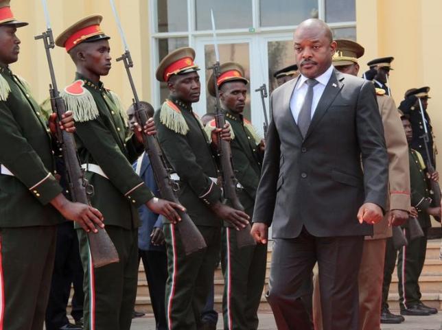 Burundi's President Pierre Nkurunziza walks during a ceremony in tribute to the former late President Colonel Jean-Baptiste Bagaza at the national congress palace in Bujumbura, Burundi May 16, 2016. REUTERS/Evrard Ngendakumana/Files