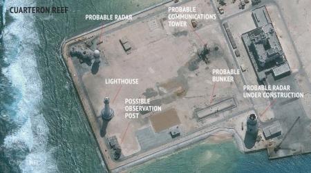 A satellite image released by the Asian Maritime Transparency Initiative at Washington's Center for Strategic and International Studies shows construction of possible radar tower facilities in the Spratly Islands in the disputed South China Sea in this image released on February 23, 2016. Mandatory credit CSIS Asia Maritime Transparency Initiative/DigitalGlobe/Handout via Reuters/File Photo