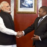 Maputo: Prime Minister Narendra Modi with Mozambique President Filipe Jacinto Nyusi during a restricted meeting  at Presidential Office in Maputo, Mozambique on Thursday. PTI Photo by Kamal Singh (PTI7_7_2016_000096B)