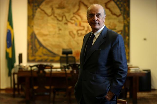 Brazilian Foreign Minister Jose Serra poses for a photo during an interview with Reuters at the Itamaraty Palace in Brasilia, Brazil July 14, 2016. REUTERS/Adriano Machado