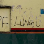 Patriotic Front (PF) Presidential candidate Edgar Lungu's name appears on a shop wall in Lusaka, January 20, 2015. REUTERS/Rogan Ward