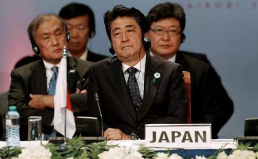 Japan's Prime Minister Shinzo Abe attends the Sixth Tokyo International Conference on African Development (TICAD VI) in Kenya's capital Nairobi, August 27, 2016. REUTERS/Thomas Mukoya