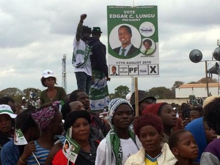 Supporters of Edgar Lungu, leader of the Patriotic Front party (PF), gather during a rally ahead of the presidential elections in the capital, Lusaka, Zambia August 10, 2016. REUTERS/Stella Mapenzauswa
