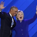 U.S. President Barack Obama and Democratic presidential nominee Hillary Clinton appear onstage together after his speech on the third night at the Democratic National Convention in Philadelphia, Pennsylvania, U.S. July 27, 2016.  REUTERS/Mike Segar