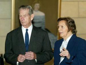 Romania's former King Michael (L) and his wife Queen Anne (R) wait for visitors at Elisabeta Palace on Michael's name day in Bucharest, November 8, 2004. REUTERS/Bogdan Cristel/File Photo