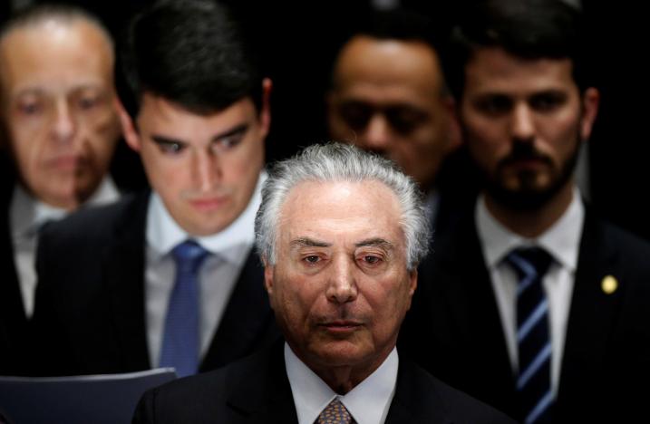 Brazil's new President Michel Temer attends the presidential inauguration ceremony after Brazil's Senate removed President Dilma Rousseff in Brasilia, Brazil, August 31, 2016.  REUTERS/Ueslei Marcelino