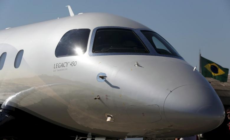 The exterior of an Embraer Legacy 450 jet is seen in Sao Paulo, Brazil, August 7, 2015. REUTERS/Paulo Whitaker