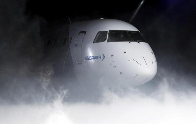 Brazilian aircraft manufacturer Embraer unveils its new E190-E2 in Sao Jose dos Campos, Brazil, February 25, 2016. REUTERS/Nacho Doce