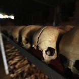 Preserved skulls are spread out on a metal shelf in a Catholic church in Nyamata April 9, 2014.    REUTERS/Noor Khamis
