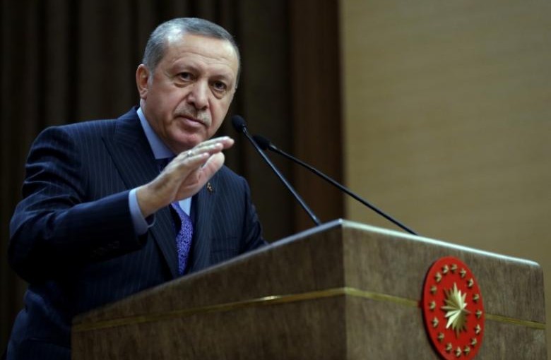 Turkish President Tayyip Erdogan makes a speech during his meeting with mukhtars at the Presidential Palace in Ankara, Turkey, October 19, 2016. Murat Cetinmuhurdar/Presidential Palace/Handout via REUTERS