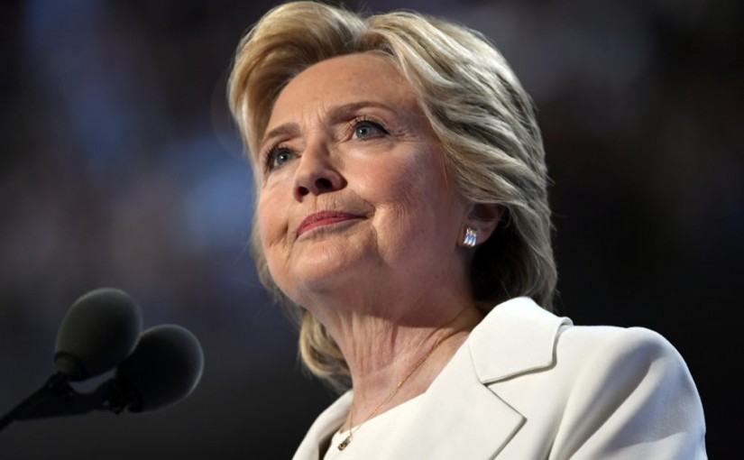 Jul 28, 2016; Philadelphia, PA, USA; Democratic Presidential nominee Hillary Clinton speaks on stage during the 2016 Democratic National Convention at Wells Fargo Center. Mandatory Credit: Jack Gruber-USA TODAY NETWORK
