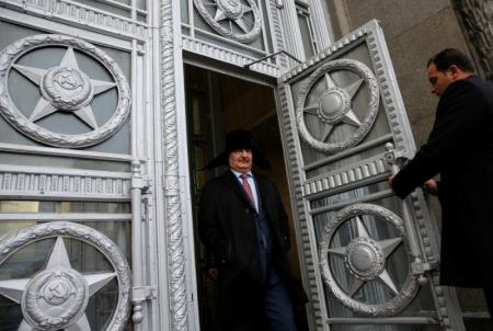 General Khalifa Haftar, commander in the Libyan National Army (LNA), leaves after a meeting with Russian Foreign Minister Sergei Lavrov in Moscow, Russia, November 29, 2016. REUTERS/Maxim Shemetov