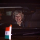 Britain's Prime Minister Theresa May sits in her car after her arrival at the airport in New Delhi, India, November 6, 2016. REUTERS/Adnan Abidi