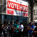 People line up to vote early outside the San Diego County Elections Office in San Diego, California, U.S., November 7, 2016.       REUTERS/Mike Blake