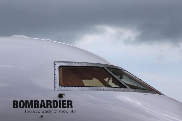 A Bombardier aircraft is displayed at the Singapore Airshow at Changi Exhibition Center February 18, 2016.  REUTERS/Edgar Su