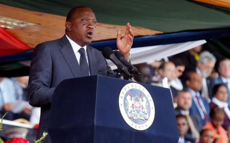 Kenya's President Uhuru Kenyatta addresses guests during the national celebration to mark Kenya's Jamhuri Day (Independence Day) at the Nyayo Stadium in Nairobi December 12, 2016. REUTERS/Thomas Mukoya