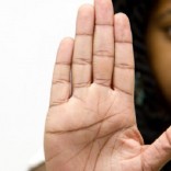 Stop Gesture Of Woman Hand  Sign Serious Facial Expresion