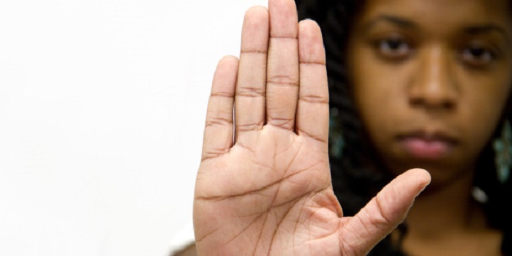 Stop Gesture Of Woman Hand  Sign Serious Facial Expresion