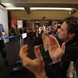 Former French education minister Benoit Hamon (L) reacts after partial results in the second round of the French left's presidential primary election in Paris, France, January 29, 2017.    REUTERS/Christian Hartmann