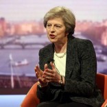 Britain's Prime Minister Theresa May speaks on the BBC's Andrew Marr Show in this photograph received via the BBC in London, Britain, January 22, 2017. Jeff Overs/Courtesy of the BBC/Handout via REUTERS