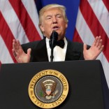 U.S. President Donald Trump speaks at the Armed Services Ball in Washington, U.S., January 20, 2017. REUTERS/Yuri Gripas