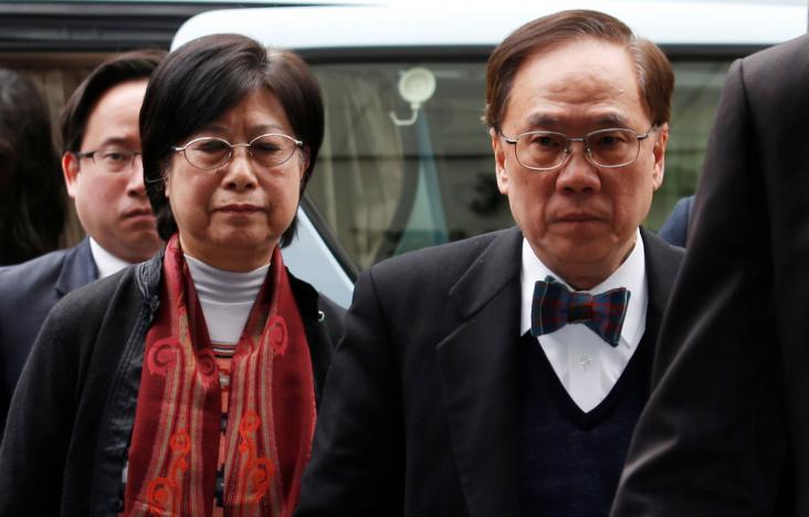 Former Hong Kong Chief Executive Donald Tsang, his wife Selina and son Thomas, arrive at the High Court in Hong Kong, China February 20, 2017.  REUTERS/Bobby Yip