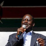 Kenyan opposition leader Raila Odinga addresses striking doctors at the Uhuru Park as they wait for the release of jailed officials of the national doctors' union following their case to demand fulfilment of a 2013 agreement between their union and the government that would raise their pay and improve working conditions, in Nairobi, Kenya February 15, 2017. REUTERS/Thomas Mukoya