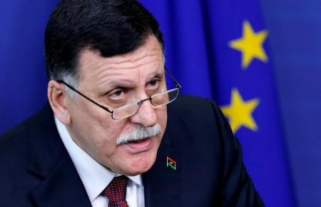 Libya's Prime Minister Fayez al-Sarraj addresses a joint news conference with European Union foreign policy chief Federica Mogherini (unseen) at the EU Commission headquarters in Brussels, Belgium February 2, 2017.   REUTERS/Francois Lenoir