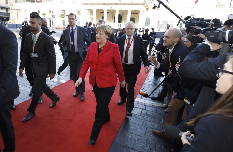 German Chancellor Angela Merkel arrives at the European Union leaders summit in Valletta, Malta, February 3, 2017.    REUTERS/Yves Herman