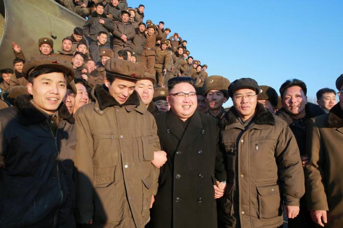 North Korean leader Kim Jong Un guides the test-fire of Pukguksong-2 on the spot, in this undated photo released by North Korea's Korean Central News Agency (KCNA) in Pyongyang February 13, 2017. KCNA/Handout via Reuters
