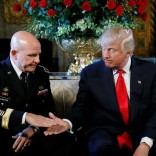 U.S. President Donald Trump shakes hands with his new National Security Adviser Army Lt. Gen. H.R. McMaster after making the announcement at his Mar-a-Lago estate in Palm Beach, Florida U.S. February 20, 2017.  REUTERS/Kevin Lamarque