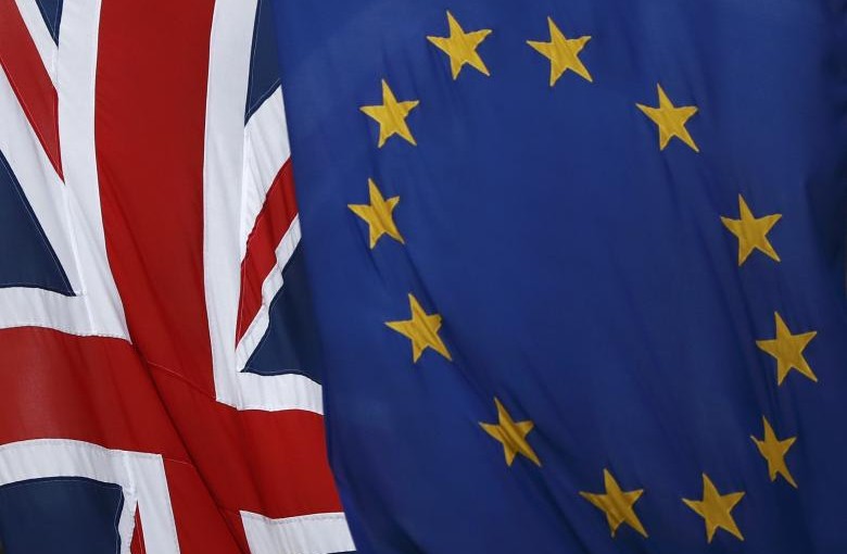 A Union flag flies next to the flag of the European Union in London, Britain March 2, 2017.   REUTERS/Stefan Wermuth