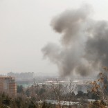 Smoke rises from a military hospital area at the site of blast and gunfire in Kabul, Afghanistan March 8, 2017.  REUTERS/Mohammad Ismail