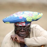 Namibian Alex Kaubtauuapela leans on her walking stick at her home in Okahandja, north of Windhoek, Namibia, February 21, 2017. Picture taken February 21, 2017. REUTERS/Siphiwe Sibeko