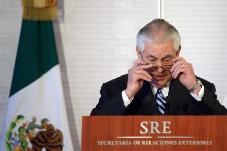 U.S. Secretary of State Rex Tillerson delivers a statement after a meeting with Mexico's Foreign Secretary Videgaray (not pictured) at the Ministry of Foreign Affairs in Mexico City, Mexico, February 23, 2017.  REUTERS/Carlos Barria
