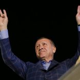 Turkish President Tayyip Erdogan greets his supporters in Istanbul, Turkey, April 16, 2017. REUTERS/Murad Sezer