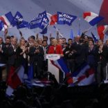 Marine Le Pen, French National Front (FN) political party leader and candidate for French 2017 presidential election, reacts at the end of her campaign rally in Paris, France, April 17, 2017. REUTERS/Pascal Rossignol