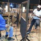 COLLAB: Saxophonists Manu Dibango and Moreira Chonguica brewing up a storm.