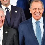 BONN, GERMANY - FEBRUARY 16:  (L-R) U.S. Secretary of State Rex Tillerson and the Russian Foreign Minister Sergei Lavrov stand in the first row together during the family photo of the G20 foreign ministers' meeting on February 16, 2017 in Bonn, Germany. The meeting is the first occasion that high-level diplomats from the world's most influential countries are coming together since the inauguration of new U.S. President Donald Trump.  (Photo by Thomas Lohnes/Getty Images)